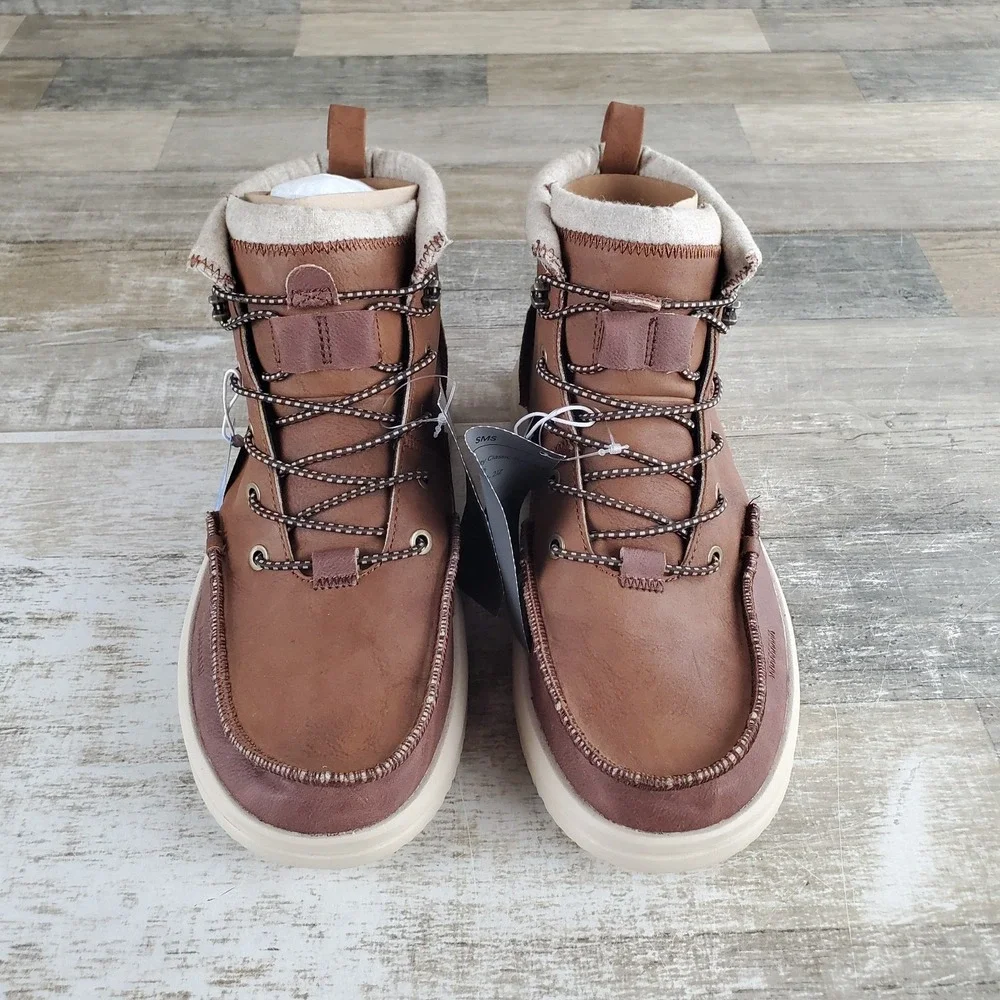 Hey Dude Bradley Classic Tumbled Mens Ankle High Boot Sz 9 Cognac Multi Lace-Up